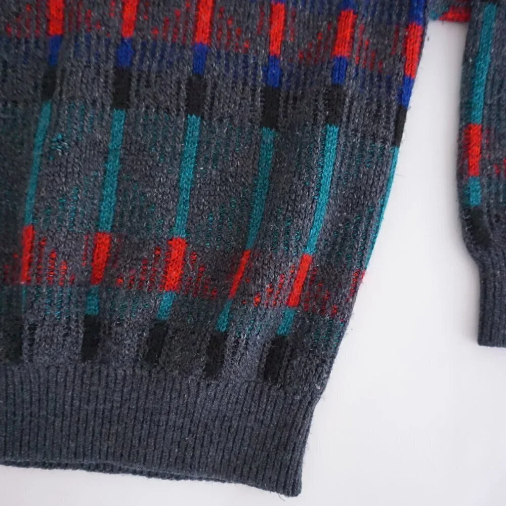 Vintage '80S Jantzen Gray 3D Biggie Eclectic Cosby Coogi Chunky Knit Sweater XL - Picture 5 of 9